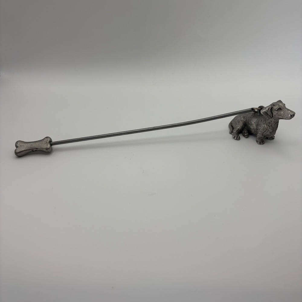Vintage S&A Dachshund Candle Snuffer Pewter Metal Bone Handle Made in USS